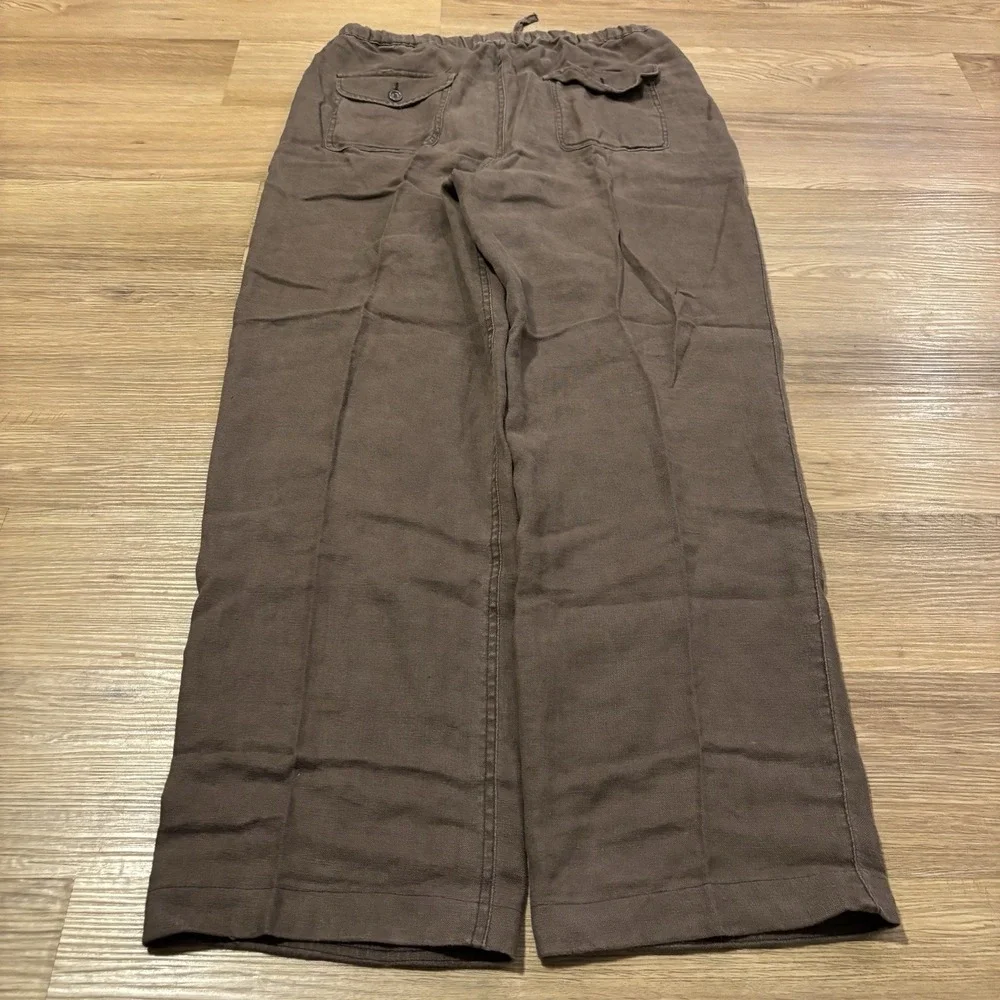 Martin Gordon Pants Mens L Brown 100% Linen Wide Leg Relaxed Trousers Drawstring